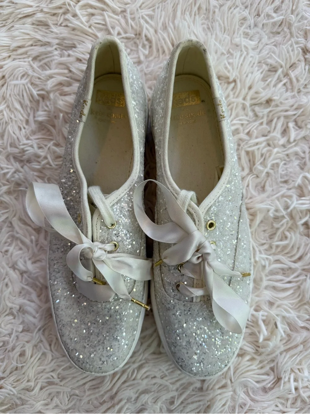 Keds x Kate Spade Glitter Platform Sneakers White Sparkle Shoes Size 8